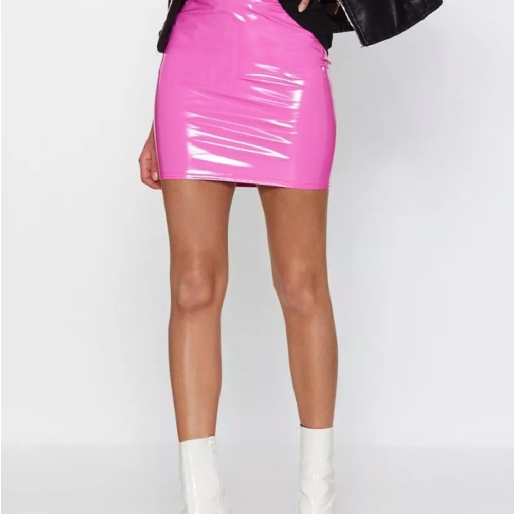 Pink Vinyl Mini Skirt Small